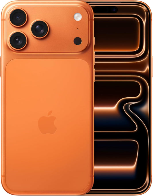 Orange smartphone with Apple logo on a black background