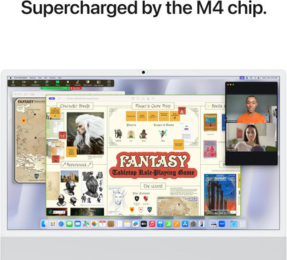 Apple iMac 24-inch 2024, M4 with 10-Core CPU, 10-core GPU, 16GB RAM, 256GB SSD, Silver