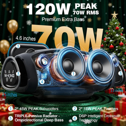 W-KING 120W Portable Outdoor Bluetooth Speaker With Powerful Bass