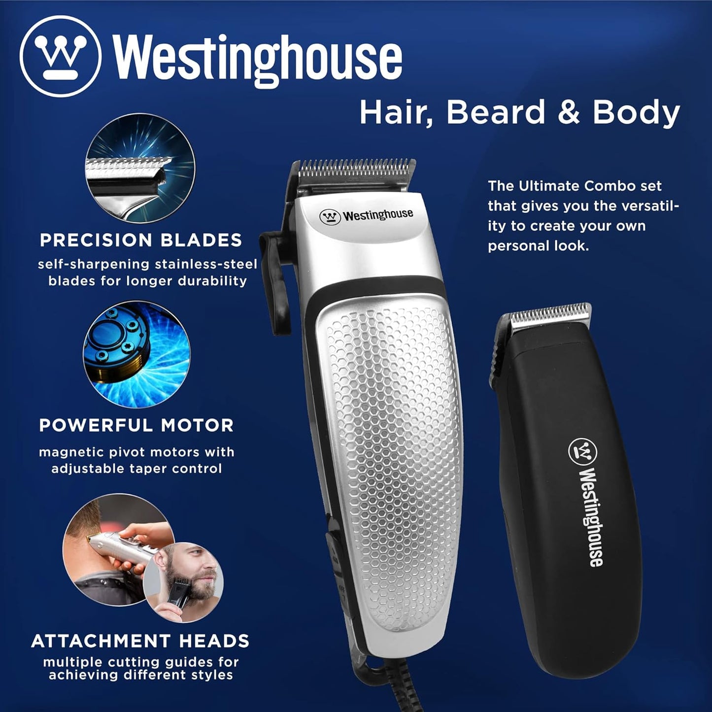 Westinghouse Men's Grooming Kit, Hair Clippers & Beard Trimmer, 13-Piece Set with Scissors