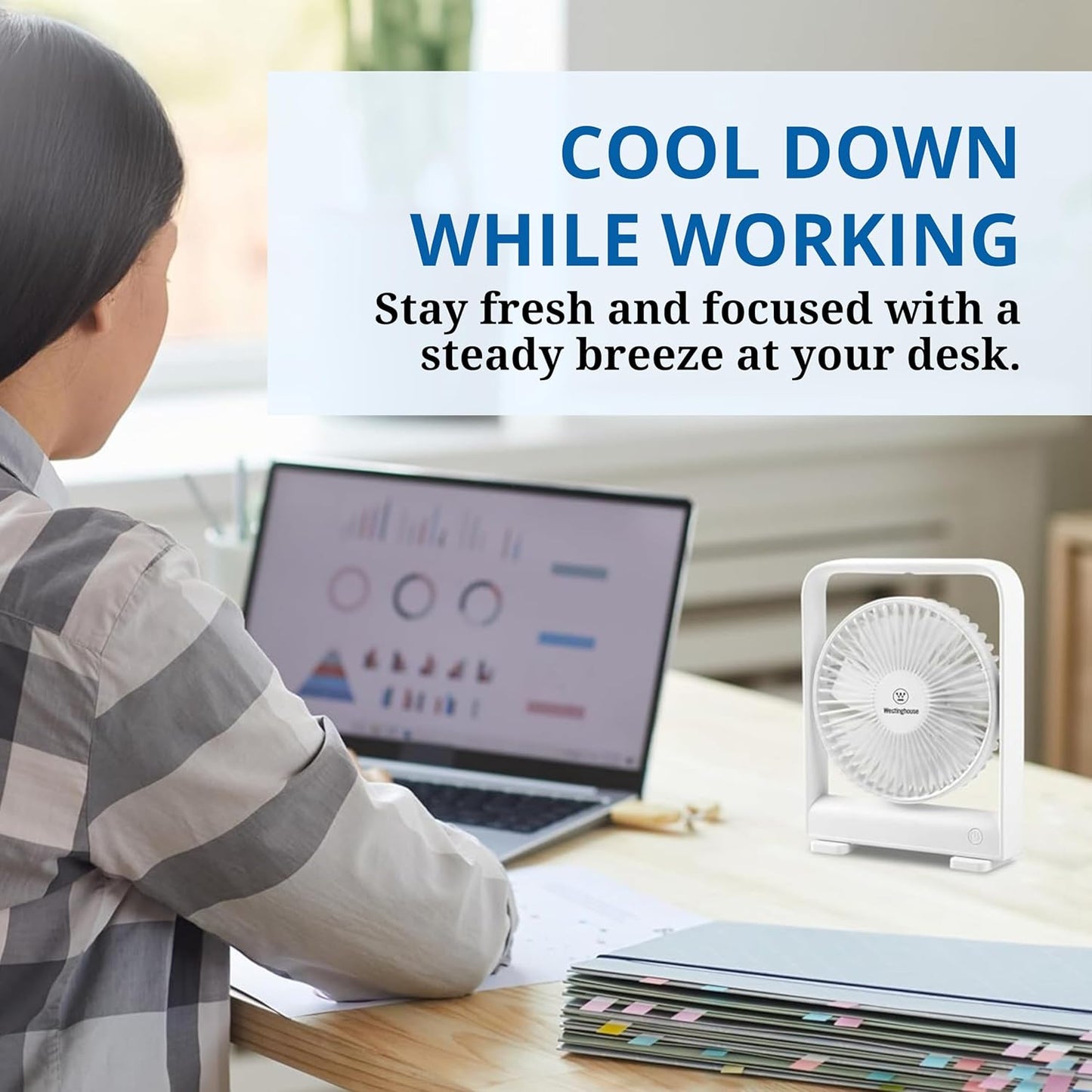 Westinghouse Portable USB Fan – 4 Speed Rechargeable Desk Fan with Magnetic Base