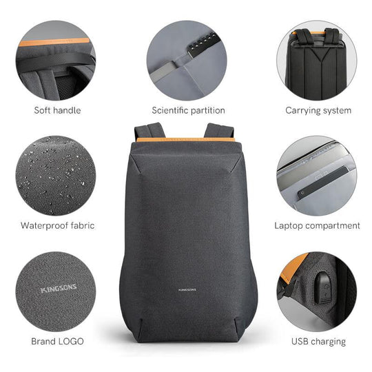 Kingsons 16L Ultra Lightweight Commuter Backpack – Compact & Laptop-Friendly Daypack, Unisex Design, Dark Grey
