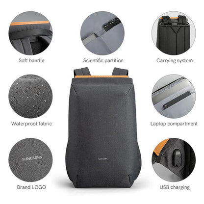 Kingsons 16L Ultra Lightweight Commuter Backpack – Compact & Laptop-Friendly Daypack, Unisex Design, Dark Grey