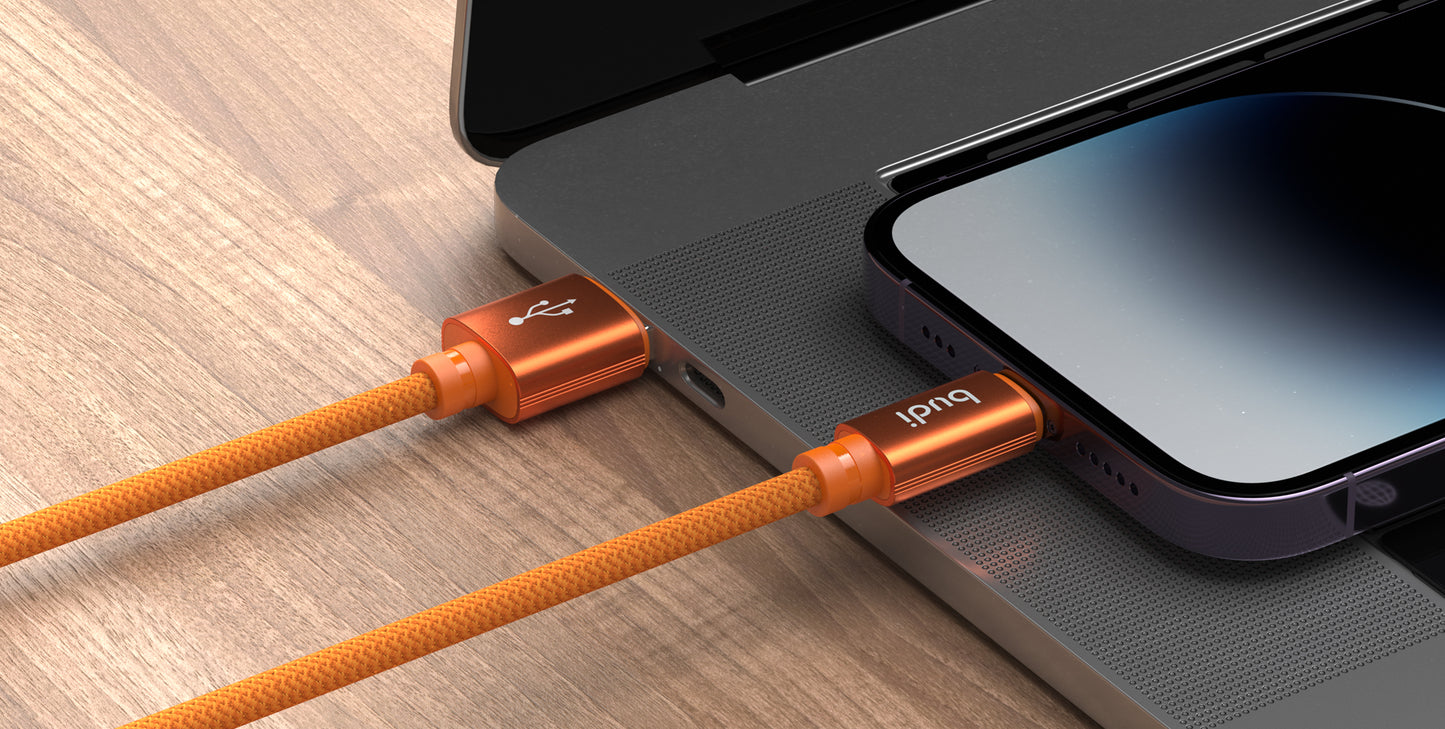 Lighning Cable 3A Fast Charging Orange - Premium USB-C Cable