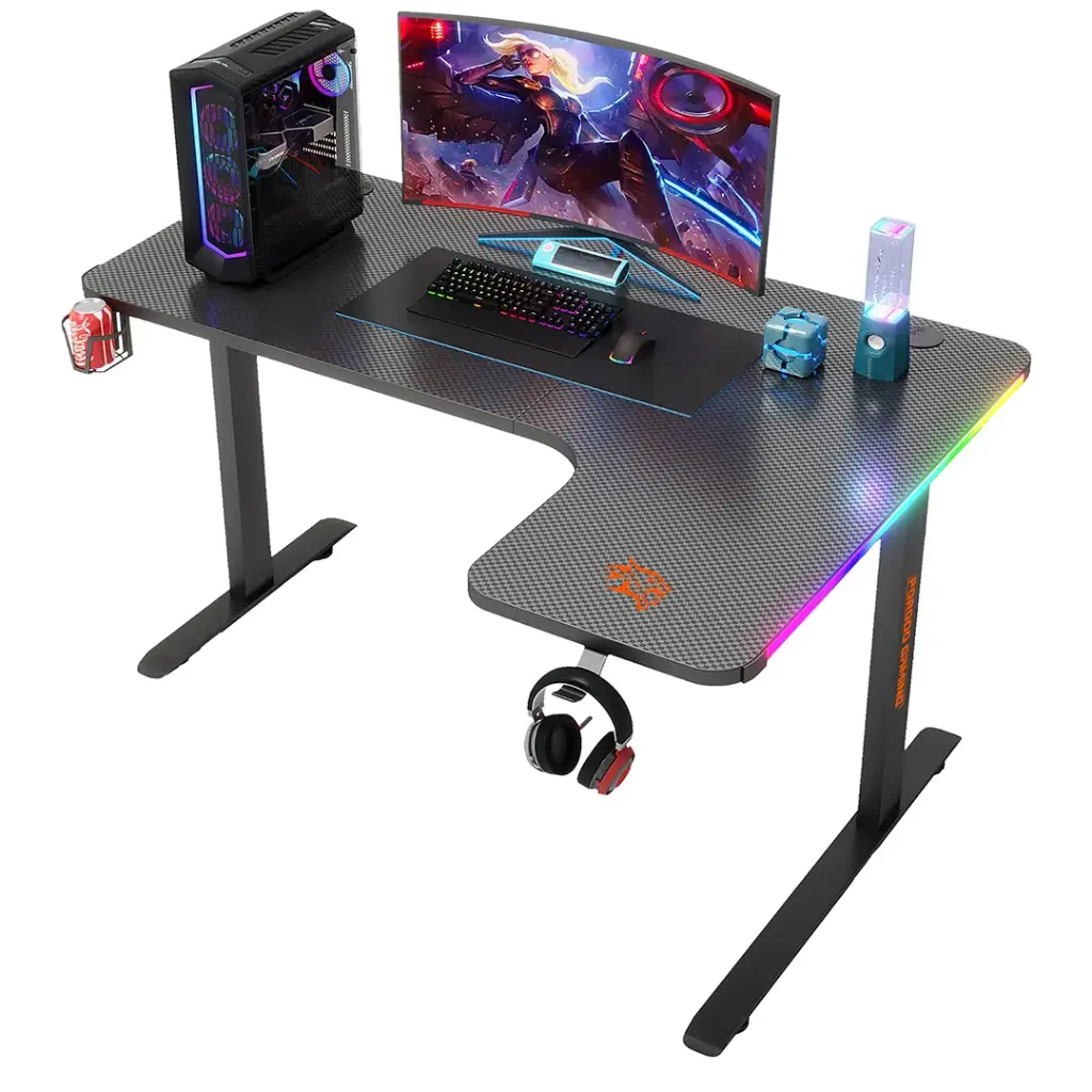 Porodo Gaming Xcommand Carbon Fiber Gaming Table with RGB Lights & Holders