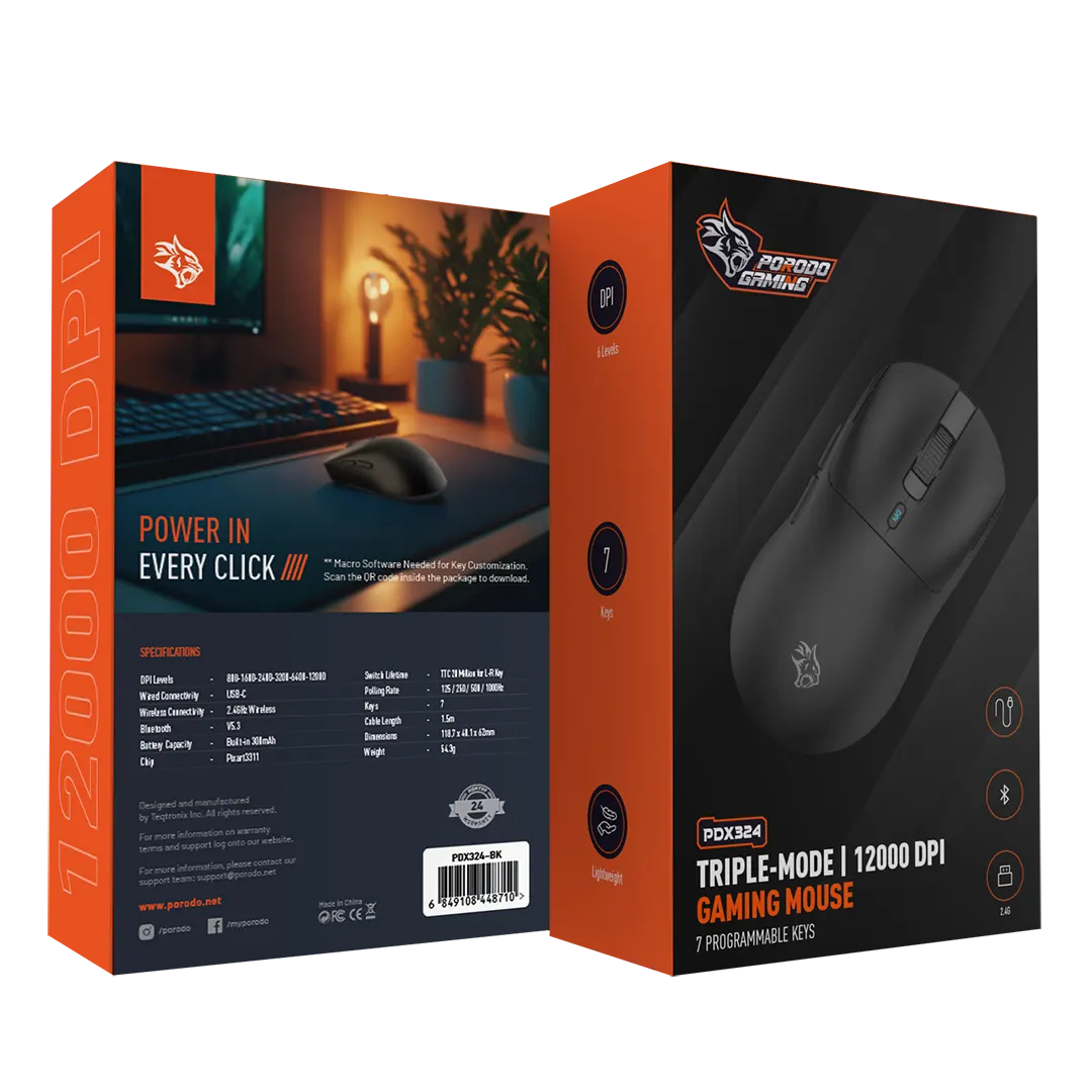 Porodo Gaming Triple-Mode 12000 DPI Gaming Mouse