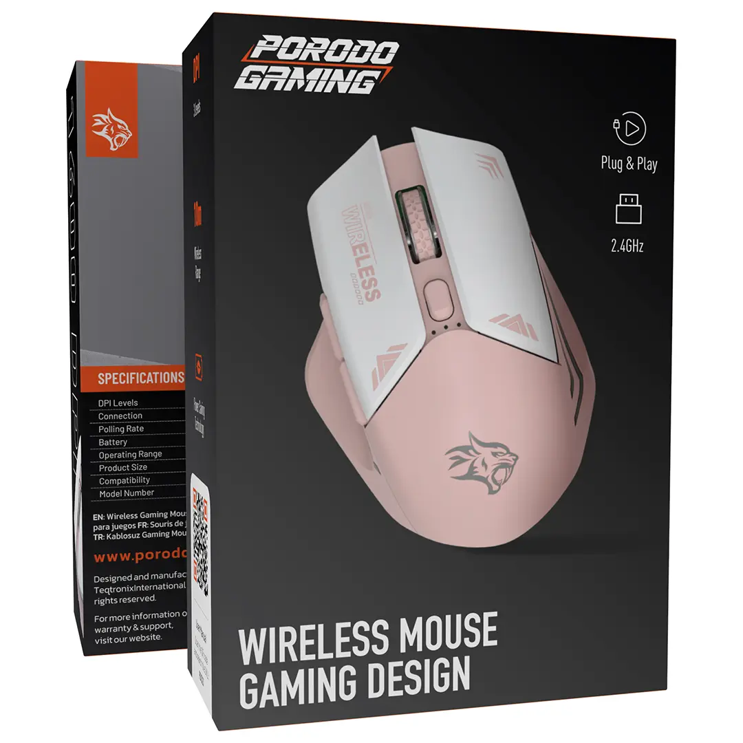Porodo Gaming Wireless Mouse Gaming Design DPI 1600 -Pink