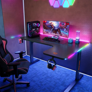 Porodo Gaming Xcommand Carbon Fiber Gaming Table with RGB Lights & Holders
